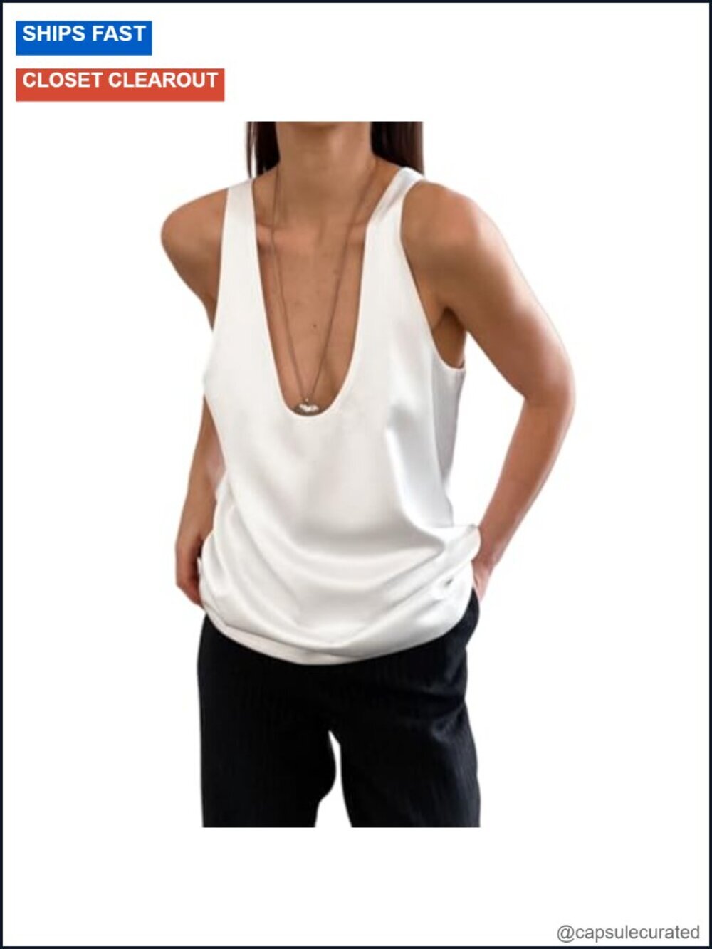 Silk V Neck Tank Top Camisole Layering Sleeveless Summer Loose Fit Tanks